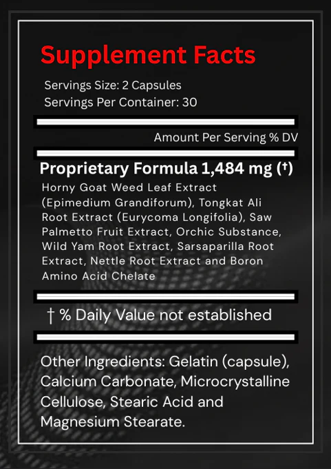 AlphaXploder Supplement Facts Label - Complete Ingredient List, Dosage Information and Proprietary Formula Details