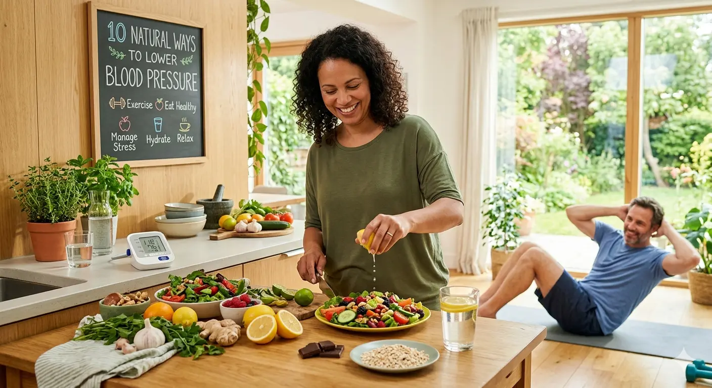 Natural ways to lower blood pressure - herbal tea and healthy lifestyle